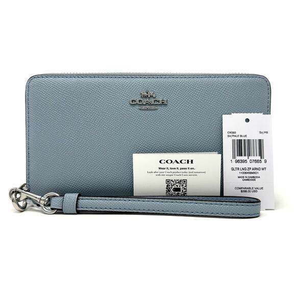 Coach Long Zip Around Wallet	in Pale Blue Glitter Leather CN393 - Picture 2 of 8